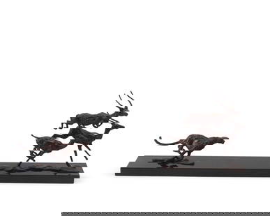 Mark Coreth (British, born 1958) Cheetah and Impala 50cm (19 11/16in) wide: Mark Coreth (British, born 1958) Cheetah and Impala signed and numbered '3/9/M. Coreth' (to base of cheetah) bronze with a dark brown patina 50cm (19 11/16in) wide Footnotes: Provenance With The Slad