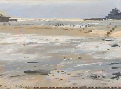 Ken Howard R.A. (British, 1932-2022) Low Tide Sennen: Ken Howard R.A. (British, 1932-2022) Low Tide Sennen signed 'Ken Howard' (lower right) oil on canvas, laid on board 15.5 x 21.5cm (6 1/8 x 8 7/16in). Footnotes: Provenance With Le