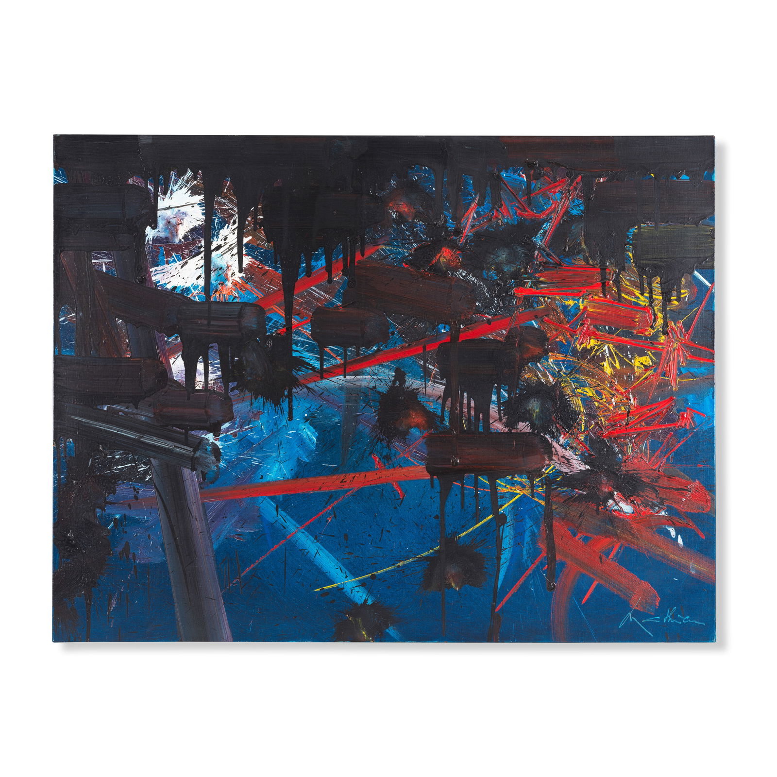 GEORGES MATHIEU (1921-2012) Parfum triste 1988: GEORGES MATHIEU (1921-2012) Parfum triste 1988 signé ; titré au revers huile sur toile signed ; titled on the reverse oil on canvas 89 x 116 cm. 35 1/16 x 45 11/16 in. R