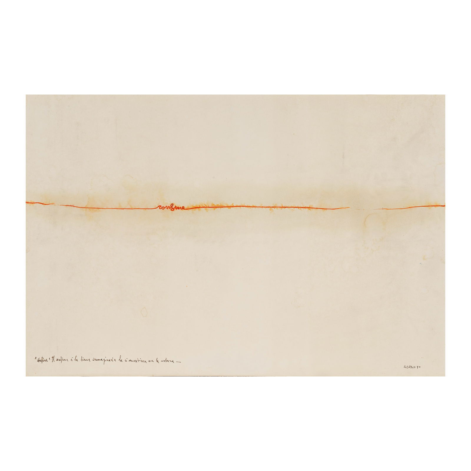 GILBERTO ZORIO (N. 1944) Il confine è la linea immaginaria che si concretizza con la violen...: GILBERTO ZORIO (N. 1944) Il confine è la linea immaginaria che si concretizza con la violenza 1970 signé, titré et daté 70 encre incisée sur papier signed, titled and dated