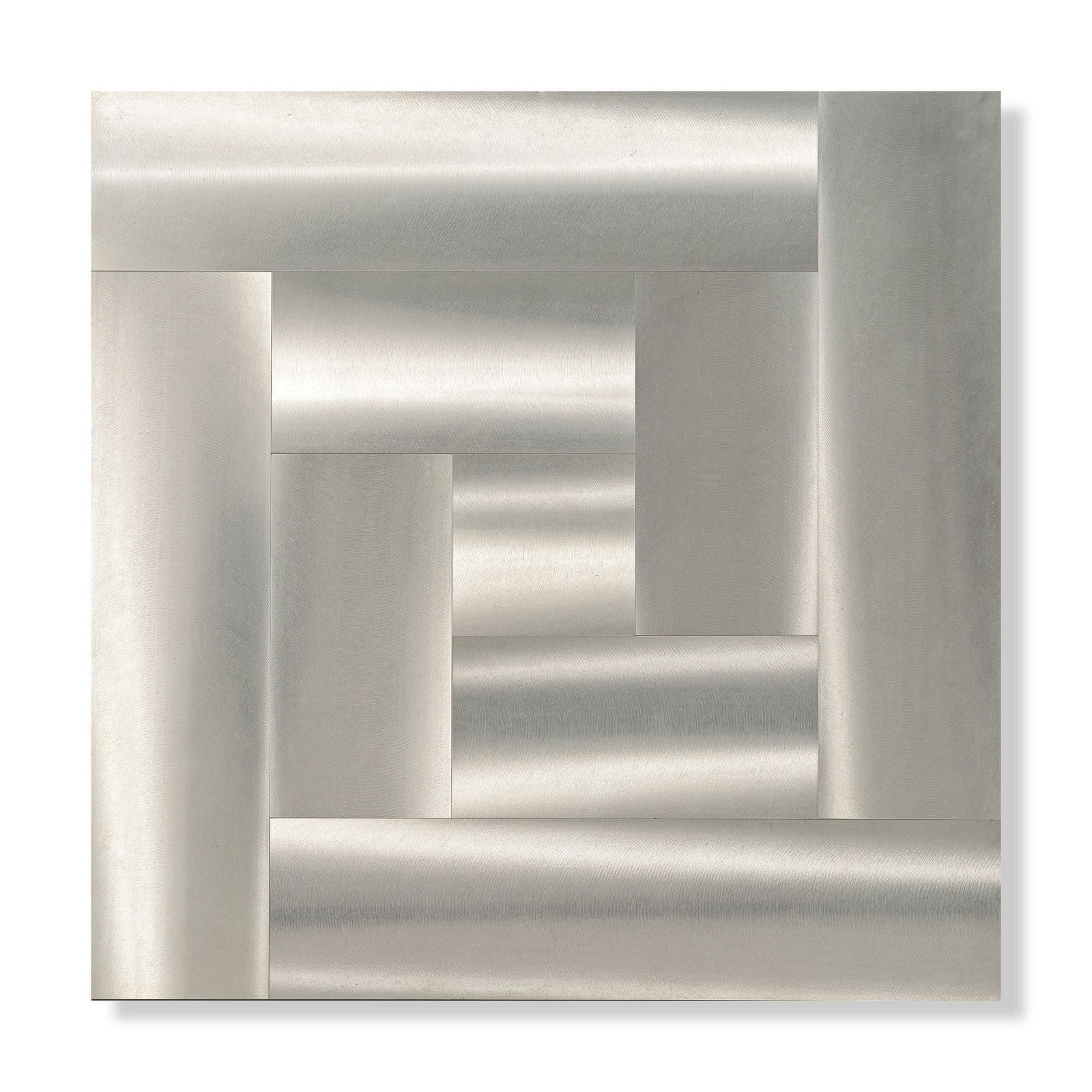 GETULIO ALVIANI (1939-2018) LL I.2.4 - I4. 1964: GETULIO ALVIANI (1939-2018) LL I.2.4 - I4. 1964 signé sur l'étiquette de l'artiste apposé au revers aluminium brossé sur panneau signed on the artist's label affixed on the reverse