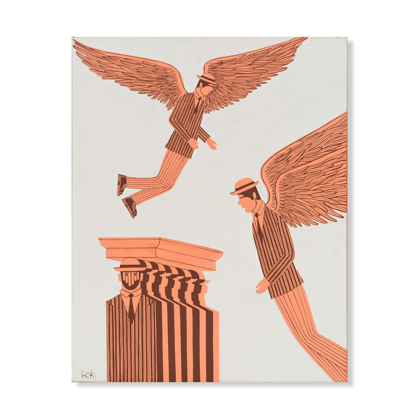 YANNIS GAITIS (1923-1984) Vol parmi les monuments ou Volant au-dessus des Antiquités 1981-82: YANNIS GAITIS (1923-1984) Vol parmi les monuments ou Volant au-dessus des Antiquités 1981-82 signé huile sur toile signed oil on canvas 81 x 65.5 cm. 31 7/8 x 25 13/16 in.