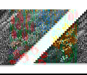 ROBERT COMBAS (N. 1957) Fleurs ensemble pour le meilleur et pour le pire 1994: ROBERT COMBAS (N. 1957) Fleurs ensemble pour le meilleur et pour le pire 1994 signé et daté 94 acrylique sur toile signed and dated 94 acrylic on canvas 130 x 162 cm.