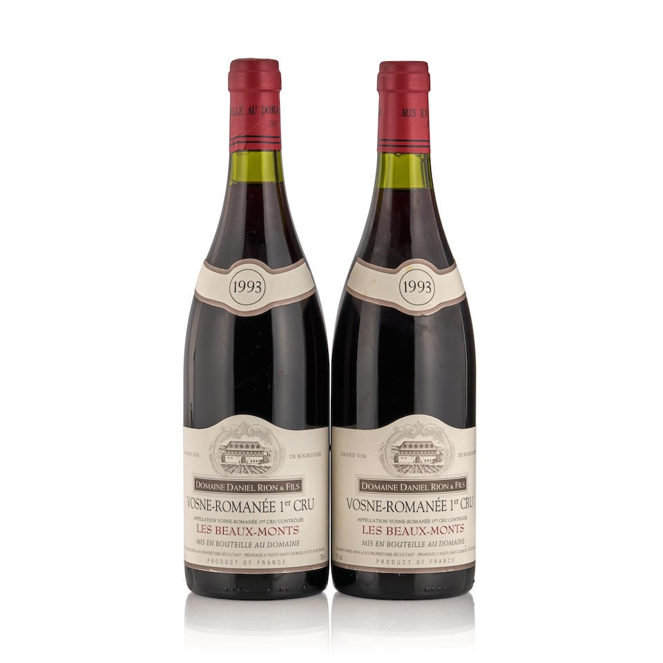 Daniel Rion Vosne Romanée Les Beaux Monts 1993 (2 bottles): Daniel Rion Vosne Romanée Les Beaux Monts 1993 Côte de Nuits u: 2cm, one wrinkled vintage tag 2 bottles Footnotes: Burgundy This lot is subject to the following lot symbols: • •