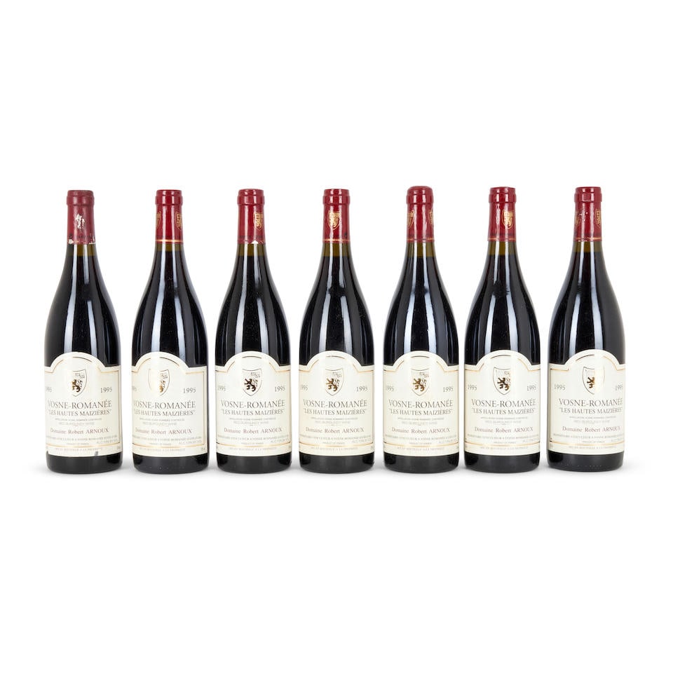 Robert Arnoux Vosne Romanée Les Hautes Maizières 1995 (7 bottles): Robert Arnoux Vosne Romanée Les Hautes Maizières 1995 Côte de Nuits u: two 1cm, four 1.5cm, one 2cm; 1 corroded capsule; 4 lightly bin-soiled labels, 1 bin-soiled label, 1 damp-stained