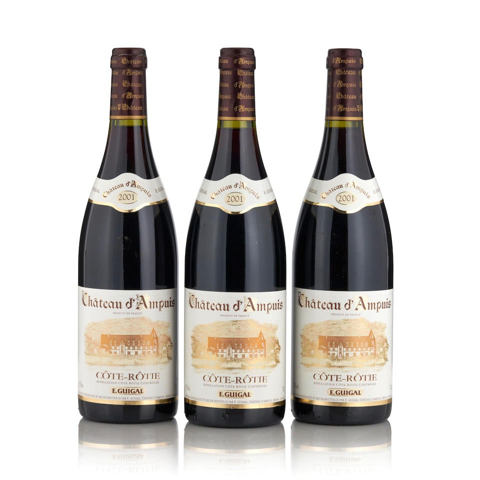 E. Guigal Côte Rôtie Château d'Ampuis 2001 (3 bottles): E. Guigal Côte Rôtie Château d'Ampuis 2001 Northern Rhone u: 0.5cm 3 bottles This lot is subject to the following lot symbols: • • Zero rated for tax, no tax will be added t