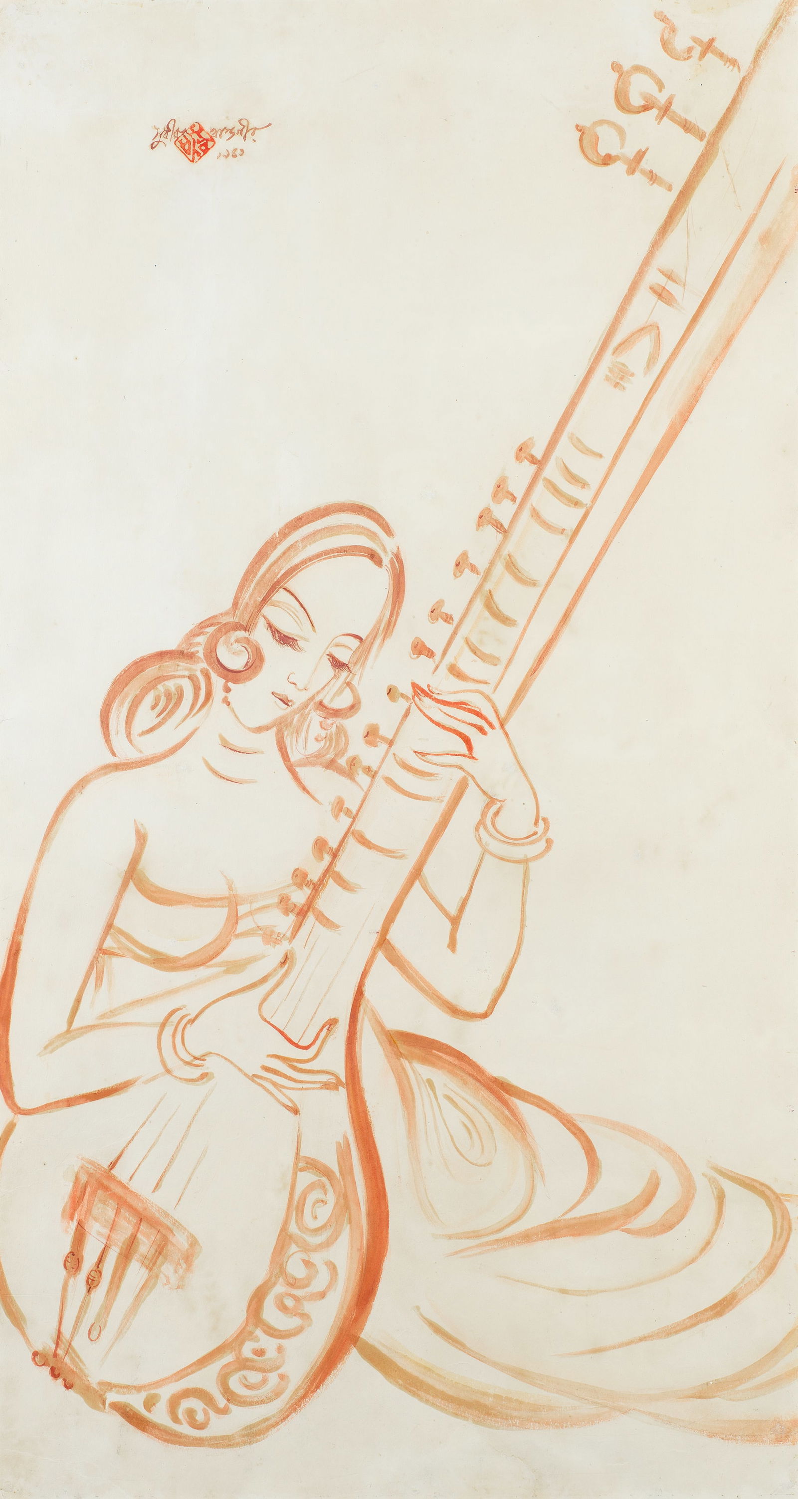 Sudhir Ranjan Khastigir (1907-1974) Untitled (Lady playing the Sitar) (1 of 1)