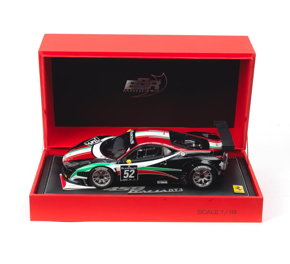 A boxed 1:18 scale limited edition model of a 2012 Ferrari 458 Italia GT3 Blancpain Endurance Se...: A boxed 1:18 scale limited edition model of a 2012 Ferrari 458 Italia GT3 Blancpain Endurance Series, by BBR Models of Italy, (Ref P1846), limited edition of 80, mounted to display base with plaque, i