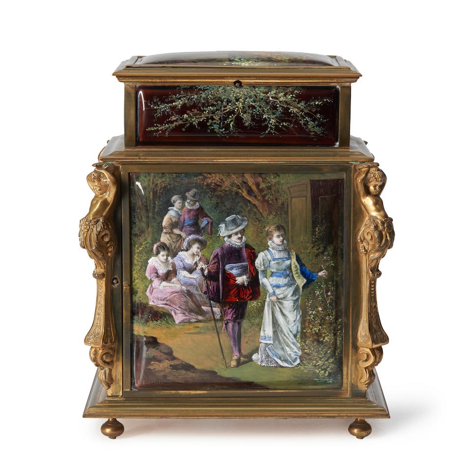 LEVY COBLENTZ (1828-1900) JEWELRY BOX Limoges, France, late 19th century, silvered, gilt bronze,... (1 of 4)