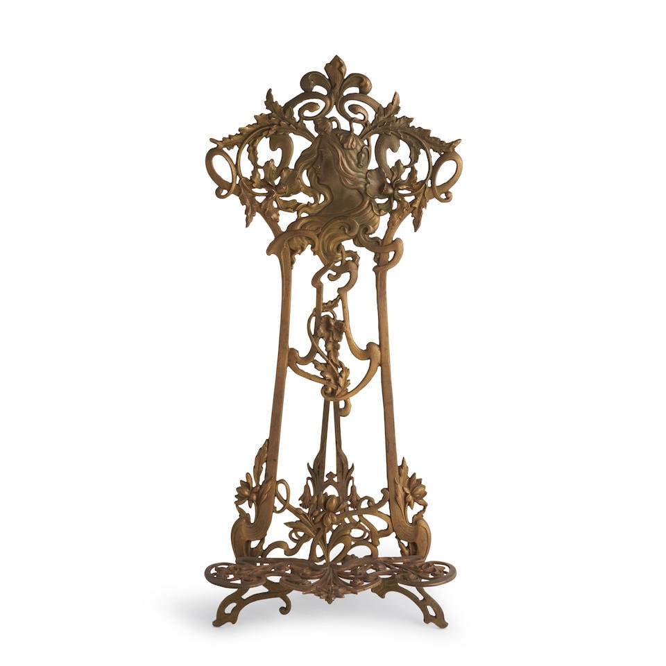 ART NOUVEAU TABLE EASEL c. 1900, gilt cast iron, maker's marks and numbered 6963, ht. 26, wd. 11... (1 of 4)