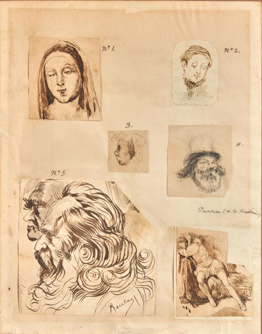 JULIO RUELAS (Mexican, 1870-1907) Two-sided Sheet with Seven Academic Studies (1 of 3)