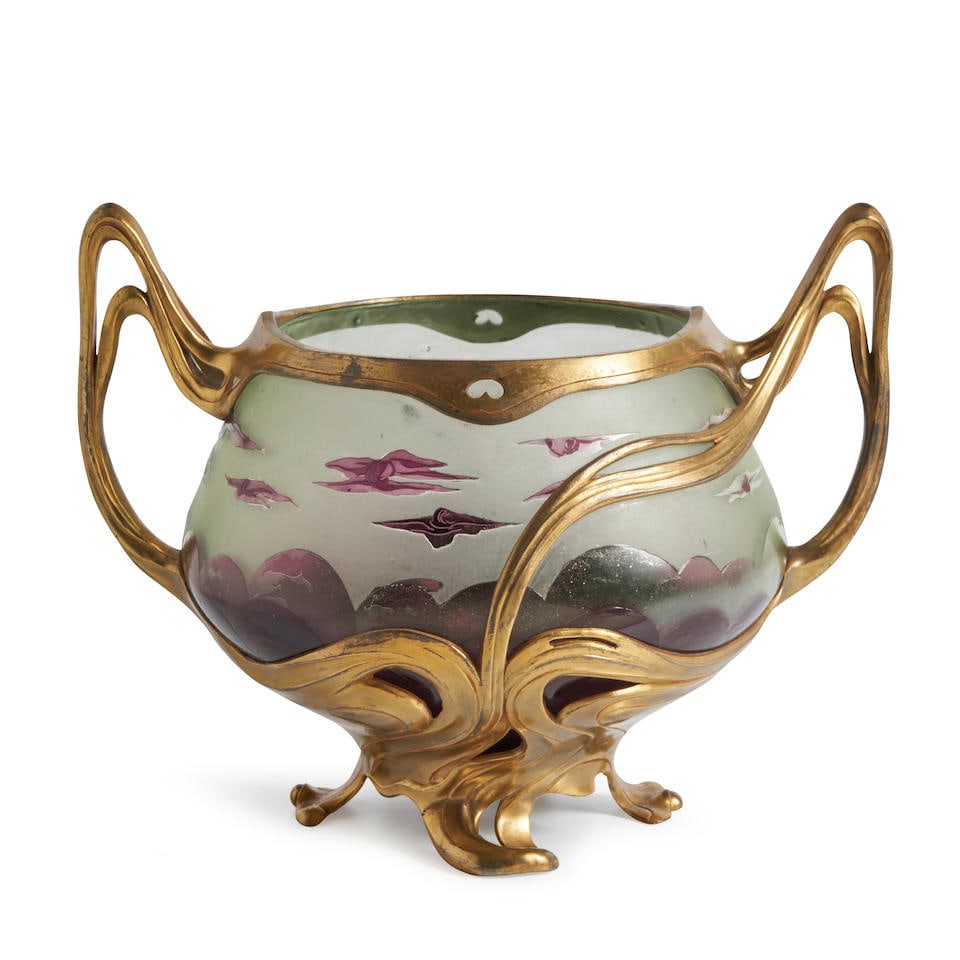 ART NOUVEAU WALTER SCHERF & CO. GILT-METAL-MOUNTED CAMEO GLASS BOWL Nurnberg, Germany, c. 1903, ... (1 of 3)