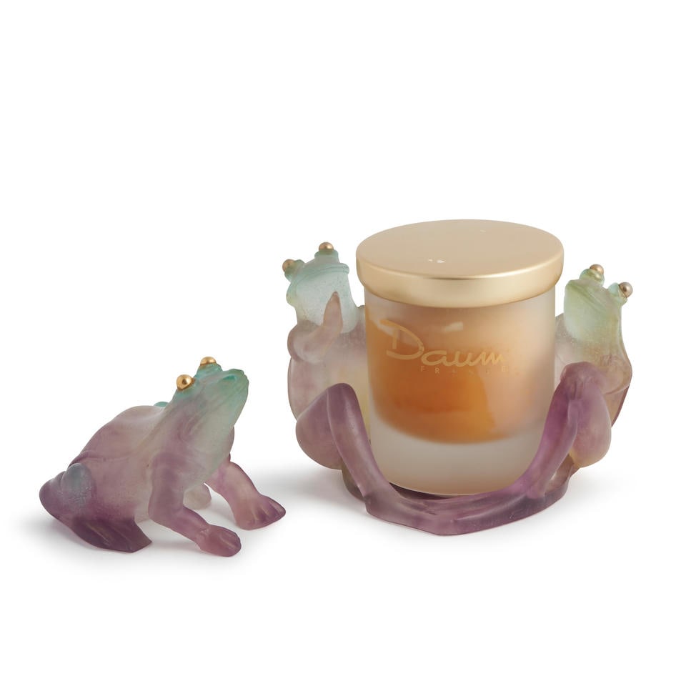 DAUM FRANCE FROG CANDLE HOLDER SET France, modern, pate de verre and frosted glass, gilt metal, ... (1 of 3)
