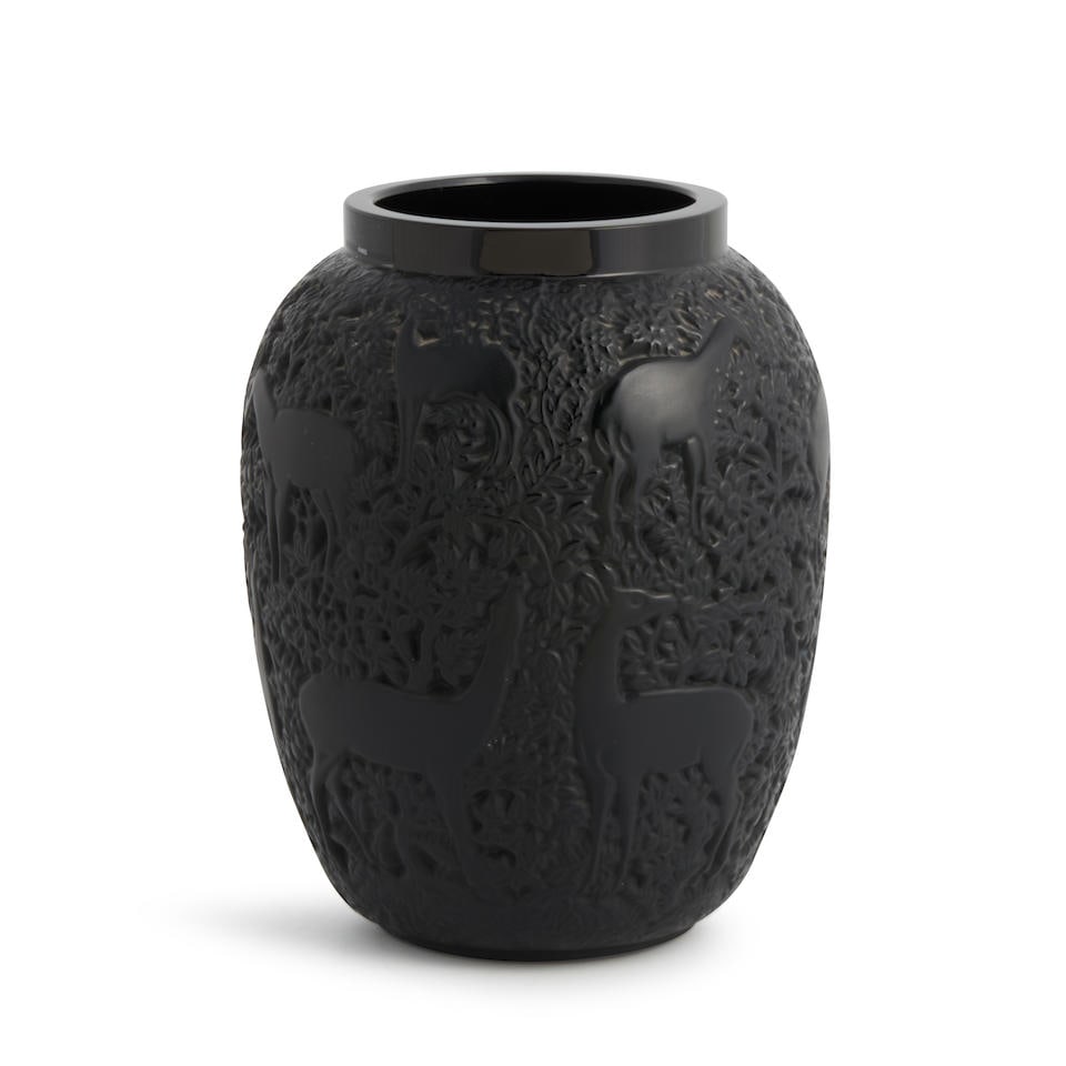 LALIQUE 'BICHES' VASE France, Modern, molded black crystal, incised mark 'Lalique France' and wi... (1 of 4)