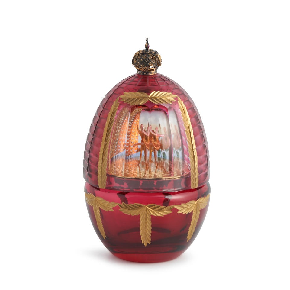 THEO FABERGE (1922-2007) 'ENCORE' EGG England, 1992, cut, gilt, and enameled glass, gilt sterlin... (1 of 5)