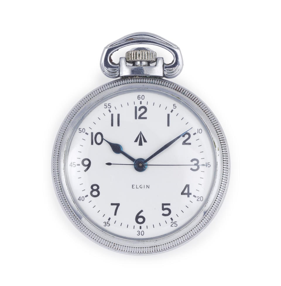 Elgin National Watch Co. A stainless steel open face keyless wind military pocket watch Elgin Na... (1 of 3)