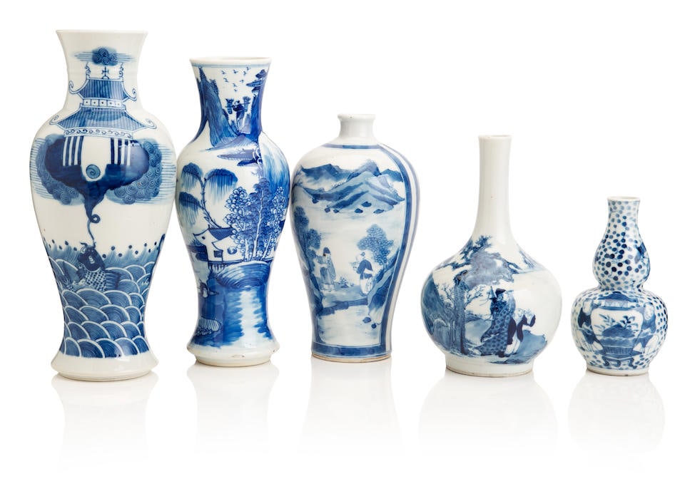 A collection of five Chinese blue and white porcelain vases 19th/early 20th century (5) (1 of 1)