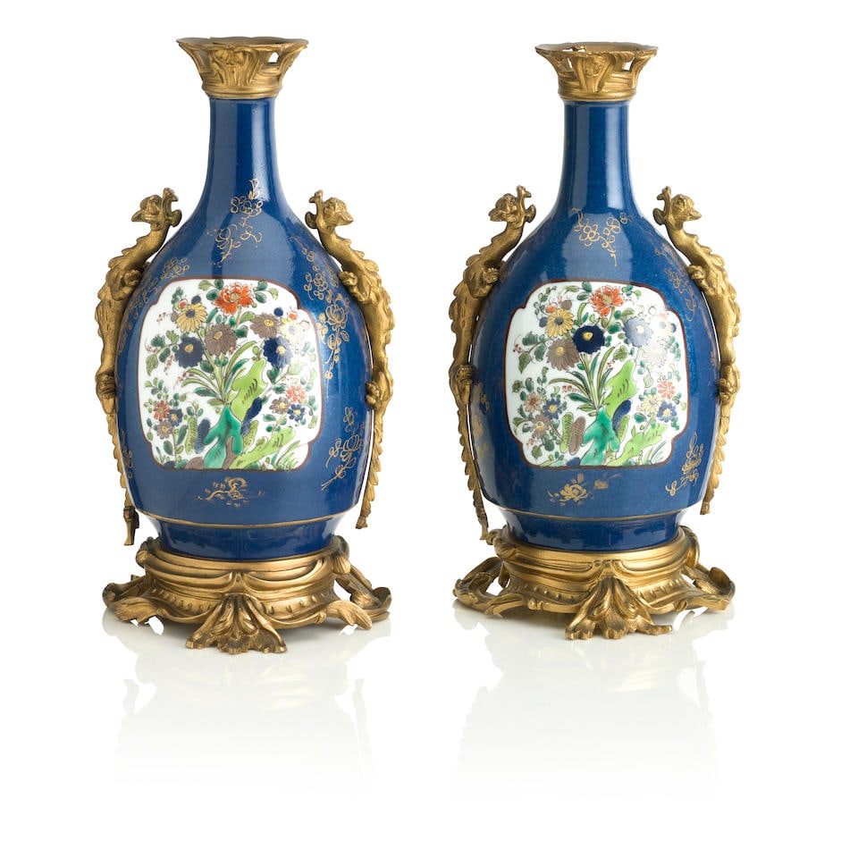 A pair of gilt bronze-mounted powder blue bottle vases  19th century (1 of 1)