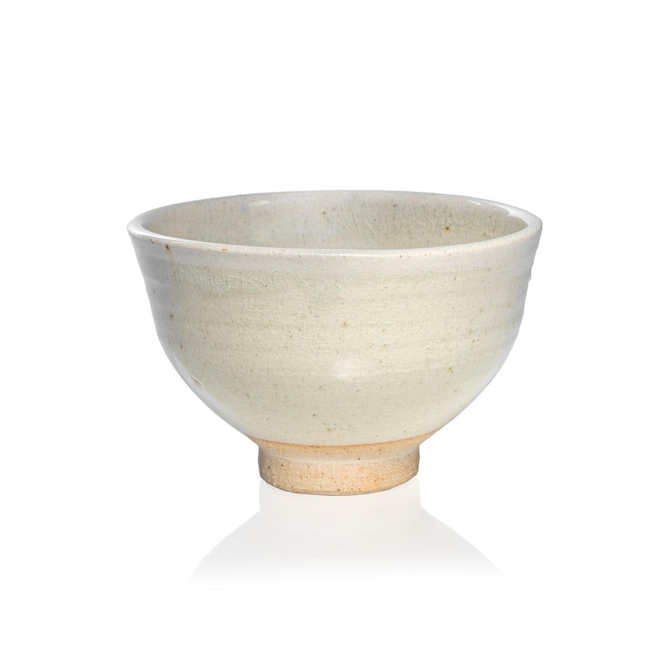 Bernard Leach Bowl: Bernard Leach Bowl Stoneware, pale ash green and cream glazes with iron speckle and raised swirl to the well. 9 x 14 x 13.5 cm Impressed with artist's and Leach Pottery seals. Underside inscribed YATE