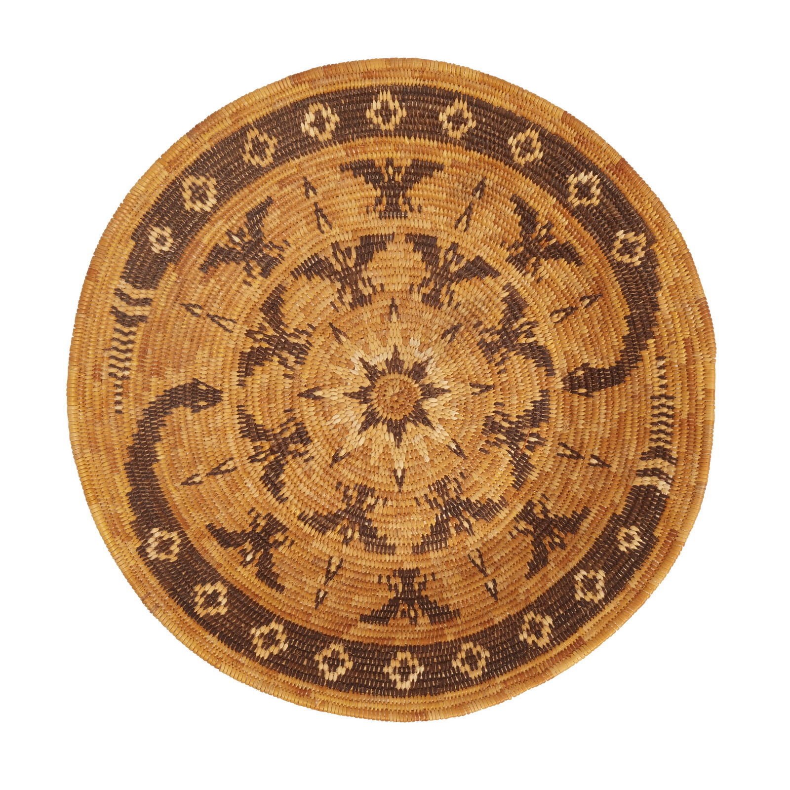 A fine Mission polychrome basketry tray (1 of 1)