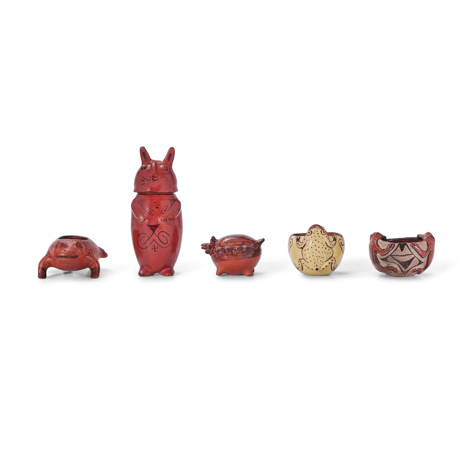 Five Maricopa animal-motif objects (1 of 2)