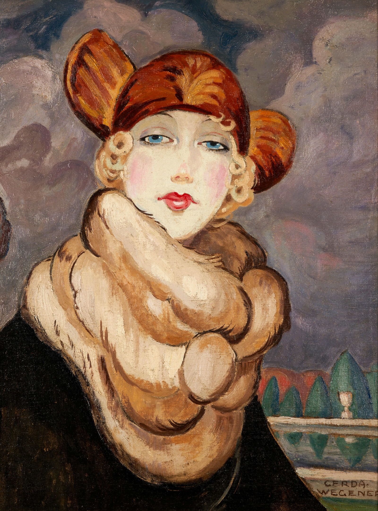 GERDA WEGENER (Danish, 1889-1940) Portrait of a Girl in a Fur Coat (24 x 18 5/16 in. (61.0 x 46....: GERDA WEGENER (Danish, 1889-1940) Portrait of a Girl in a Fur Coat signed 'GERDA / WEGENER' (lower right); inscribed indistinctly (in pencil on the reverse) oil on canvas 24 x 18 5/16 in. (61.0 x 46.5