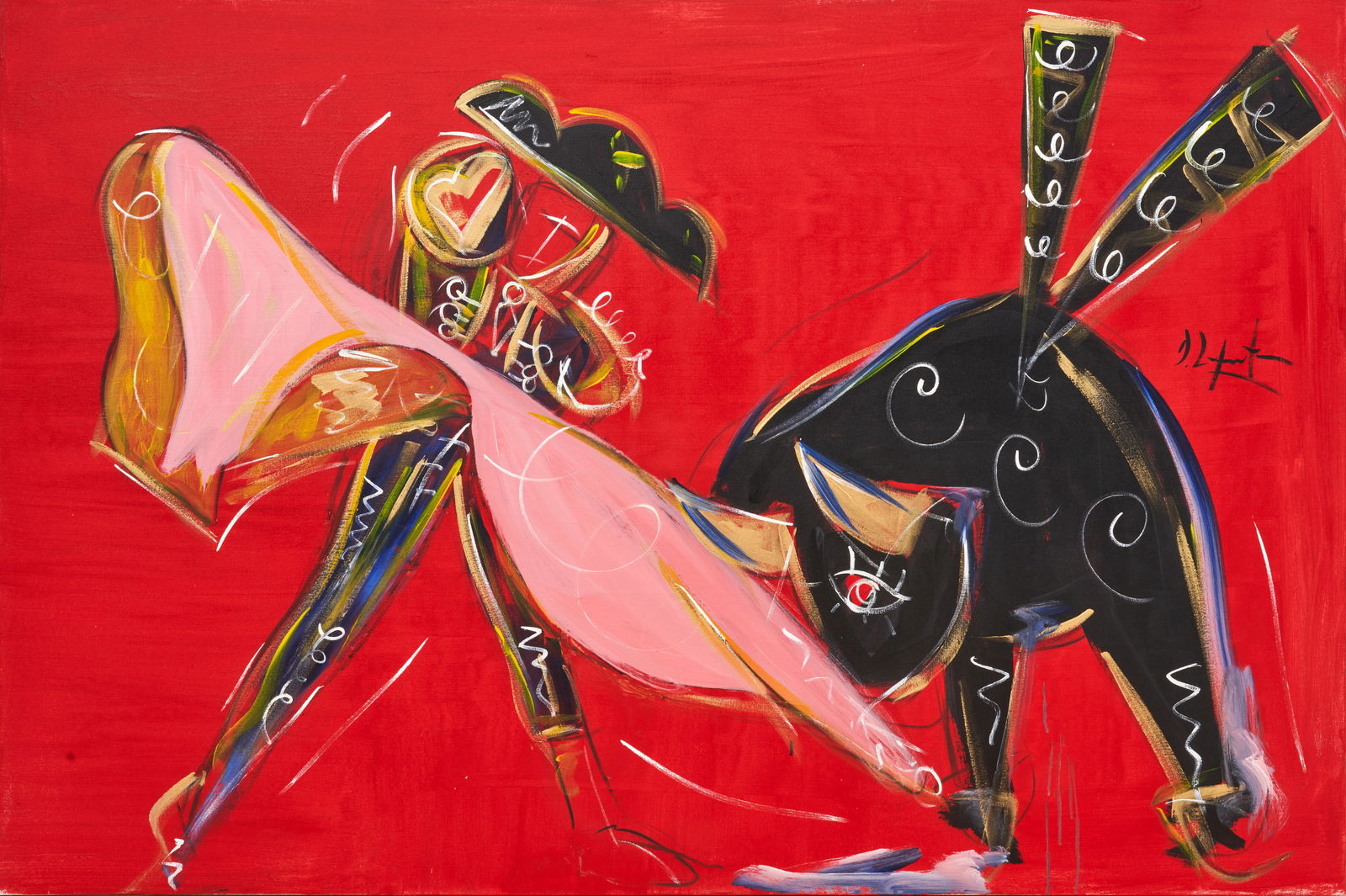 DOMINGO ZAPATA (Spanish/American, born 1974) The Matador (48 x 71 7/8 x 1 1/2 in. (121.9 x 182.6...: DOMINGO ZAPATA (Spanish/American, born 1974) The Matador signed 'D. Zapata' (center right) oil on canvas 48 x 71 7/8 x 1 1/2 in. (121.9 x 182.6 x 3.8 cm) unframed