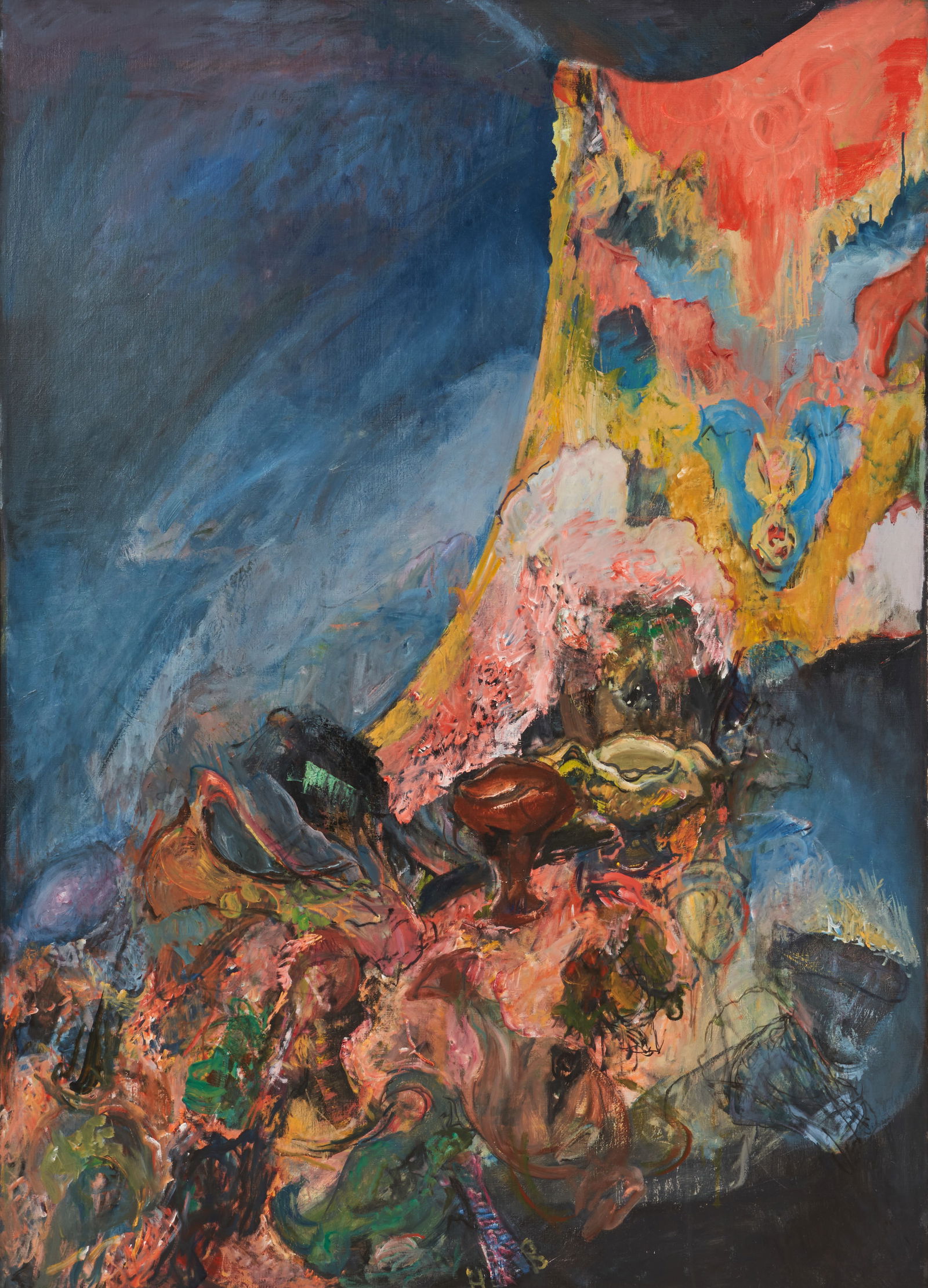 HYMAN BLOOM (American, 1913-2009) Still Life with Vases circa 1985 (70 x 50 in. (177.8 x 127.0 c...: HYMAN BLOOM (American, 1913-2009) Still Life with Vases circa 1985 signed 'HB' (lower center) oil on canvas 70 x 50 in. (177.8 x 127.0 cm)framed 71 x 51 x 2 1/2 in. (180.3 x 129.5 x 6.4 cm) Footnotes: