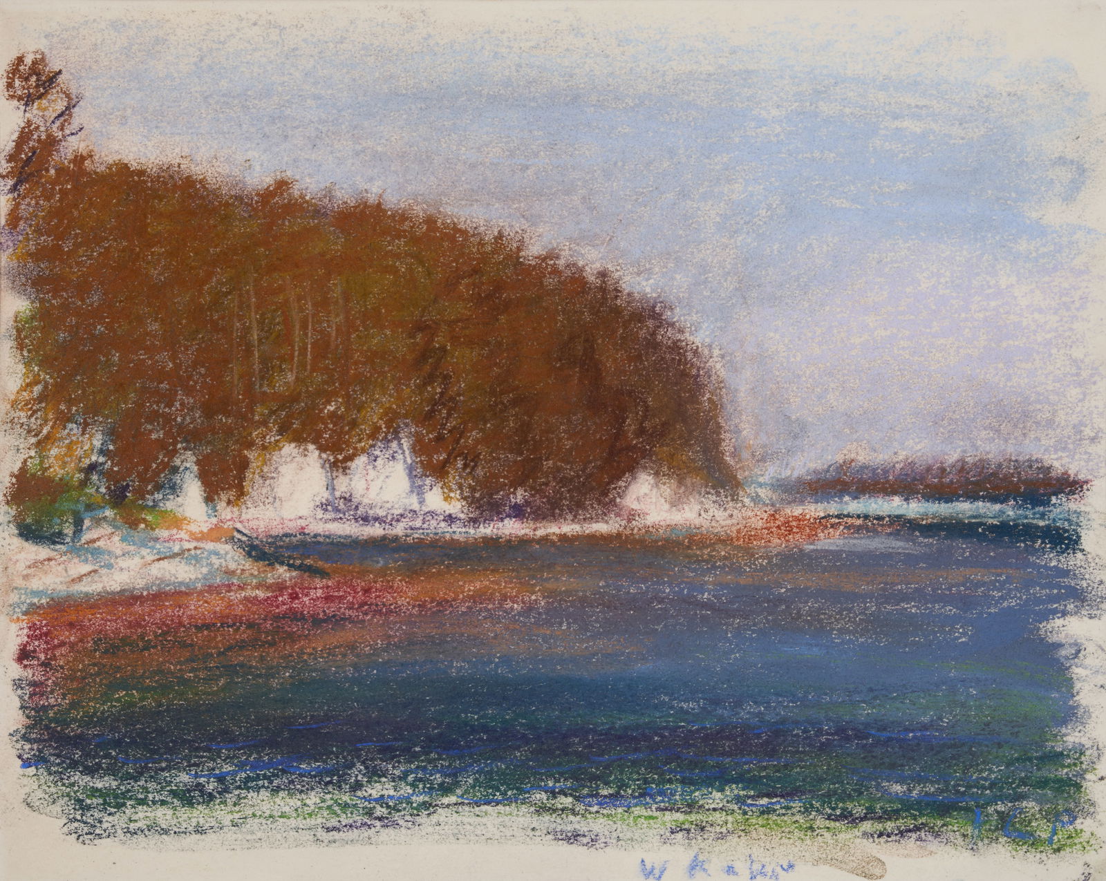 WOLF KAHN (American/German, 1927-2020) Westport Island Passage, 1995 (sight size 11 x 14 in (27....: WOLF KAHN (American/German, 1927-2020) Westport Island Passage, 1995 signed 'W Kahn' (lower right) pastel on paper sight size 11 x 14 in (27.9 x 35.6 cm).framed 17 1/2 x 20 1/2 x 1 in (44.5 x 52.1 x 2