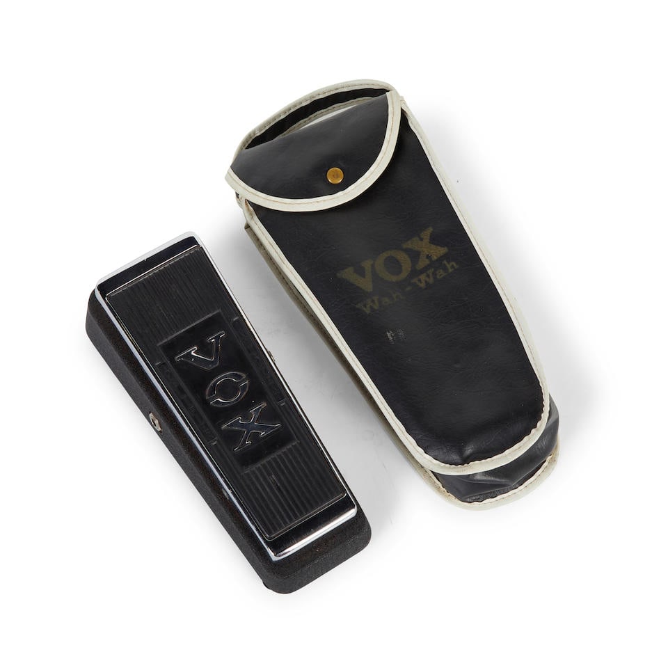 A Spencer Davis Vox Model V848 Wah-Wah Pedal: A Spencer Davis Vox Model V848 Wah-Wah Pedal 1973, serial number 1628757, with original vinyl carrying bag. Stamped on the underside 'Made in Italy for Thomas Organ Co.' Condition: good cosmetic condi