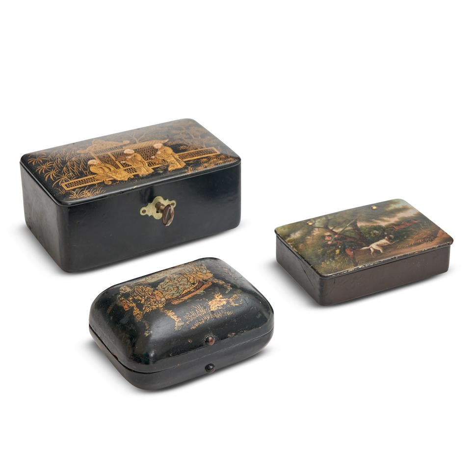 THREE PAINTED LACQUER BOXES 19th/20th century. (1 of 1)