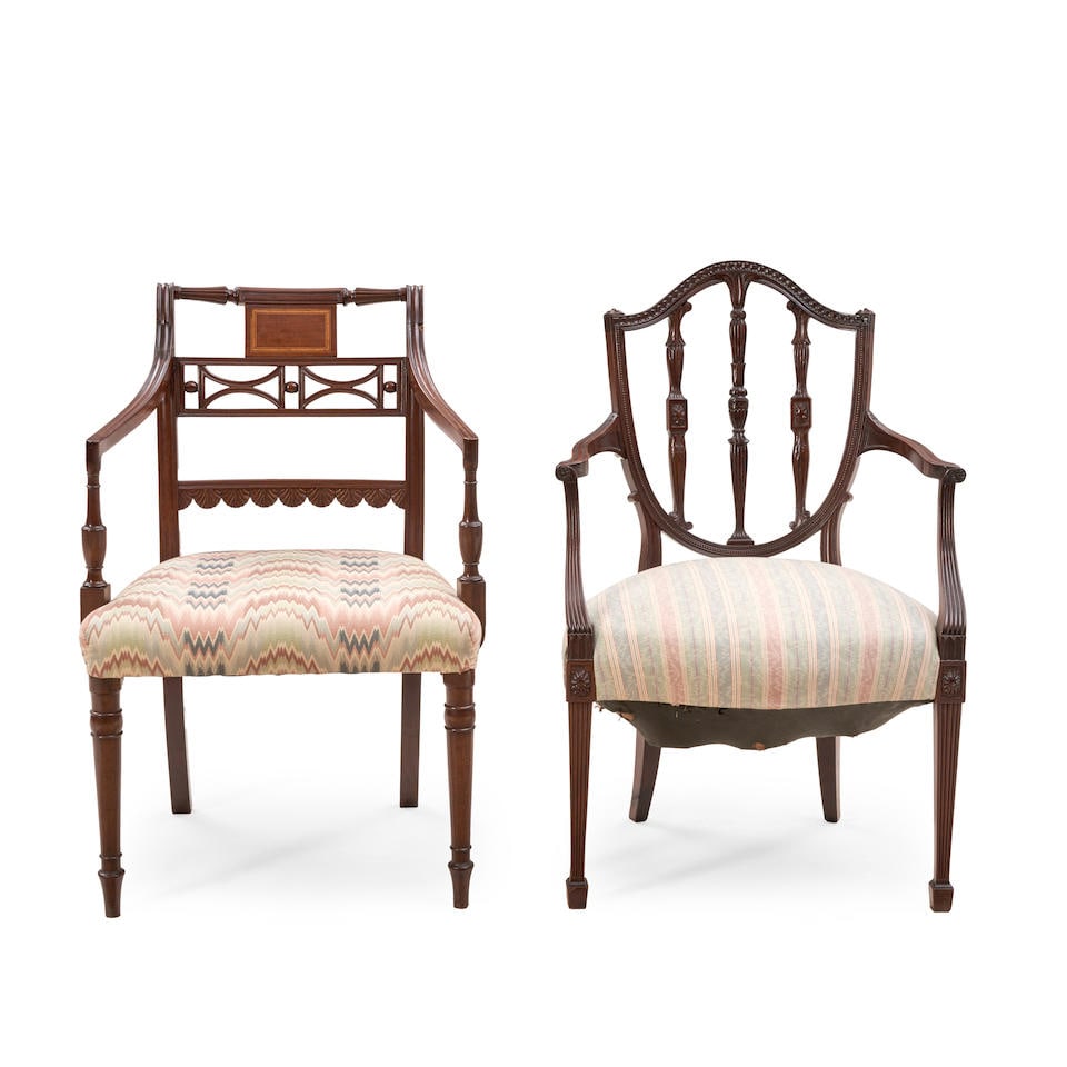 TWO NEOCLASSICAL-STYLE MAHOGANY ARMCHAIRS (1 of 1)
