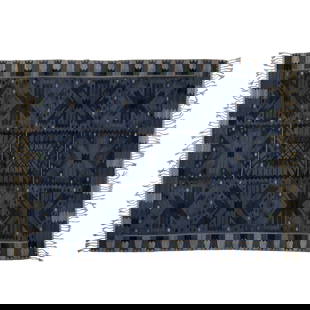 BARBRO NILSSON (1899-1983) Blue Carnations Carpetcirca 1950for Marta Maas-Fjetterstrom AB, hand-...: BARBRO NILSSON (1899-1983) Blue Carnations Carpet circa 1950 for Marta Maas-Fjetterstrom AB, hand-woven wool, woven manufacturer's mark and artist's initials to lower edge 'AB MMF BN' length 109in (27