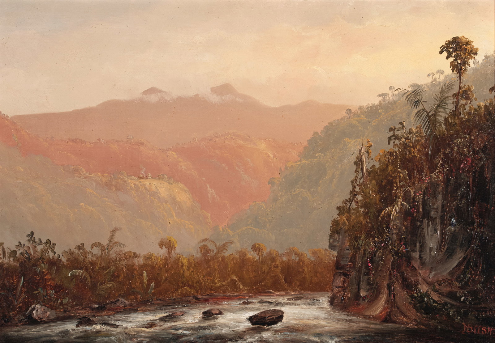 Norton Bush (1834-1894) A Day in the Tropics 14 x 20 in. framed 21 x 27 in.: Norton Bush (1834-1894) A Day in the Tropics signed and indistinctly dated 'N.Bush 79.' (lower right) oil on canvas 14 x 20 in. framed 21 x 27 in. Footnotes: Provenance Private collection,