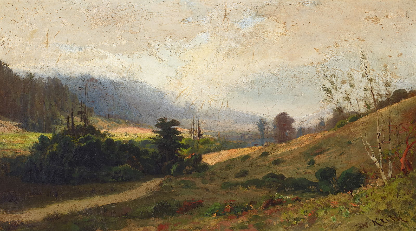 William Keith (1838-1911) Fog Rolling In 13 x 23 in. framed 23 x 33 in. (Painted circa 1880.): William Keith (1838-1911) Fog Rolling In signed 'W. Keith' (lower right) oil on canvas 13 x 23 in. framed 23 x 33 in. Painted circa 1880. Footnotes: Provenance The North Point