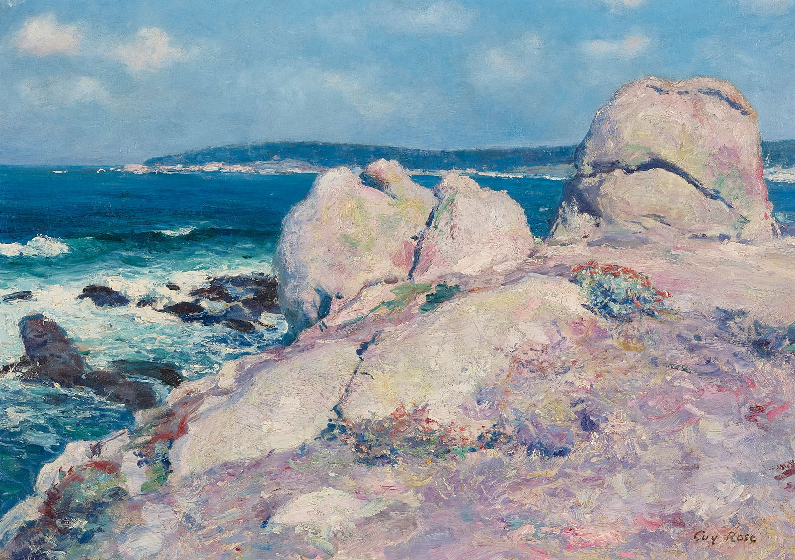 Guy Rose (1867-1925) Rocks, Point Reamer (Carmel) 17 x 24 in. framed 25 1/2 x 32 1/2 in.: Guy Rose (1867-1925) Rocks, Point Reamer (Carmel) signed 'Guy Rose' (lower right) oil on canvas 17 x 24 in. framed 25 1/2 x 32 1/2 in. Footnotes: Provenance John Moran Auctioneers, Monrovi