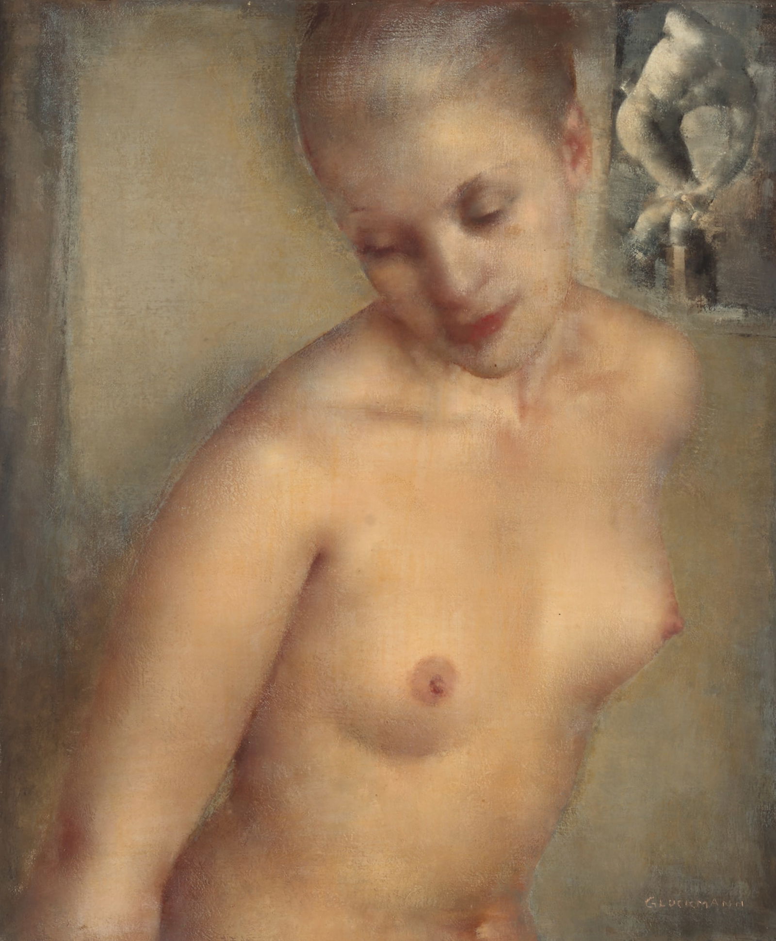 Grigory Gluckmann (1898-1973) Moment Classique 18 x 15 in. framed 28 x 25 in.: Grigory Gluckmann (1898-1973) Moment Classique signed 'Gluckmann' (lower right) oil on panel 18 x 15 in. framed 28 x 25 in. Footnotes: Provenance Mrs. C. Stanlee Martin. Private collect