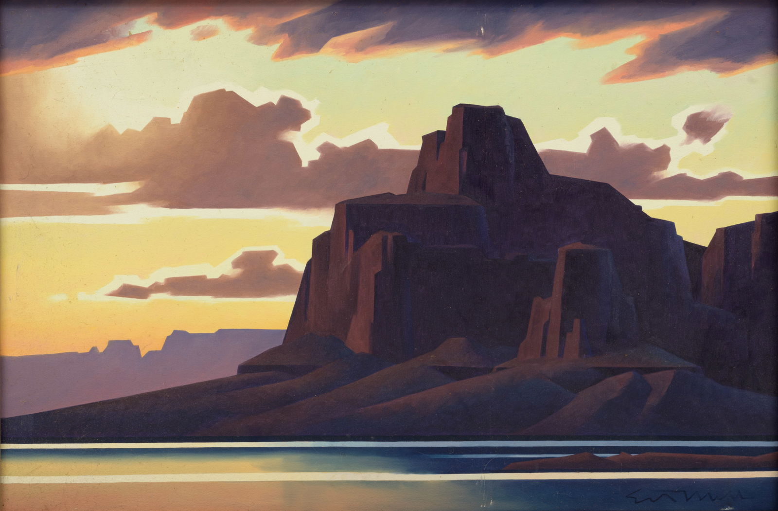Ed Mell (1942-2024) Butte 24 x 36 in. framed 25 1/2 x 37 1/2 in.: Ed Mell (1942-2024) Butte signed 'Ed Mell' (lower right) and signed again (on the artist's frame) oil on canvas 24 x 36 in. framed 25 1/2 x 37 1/2 in. Footnotes: Provenance J. Cacciola Gall