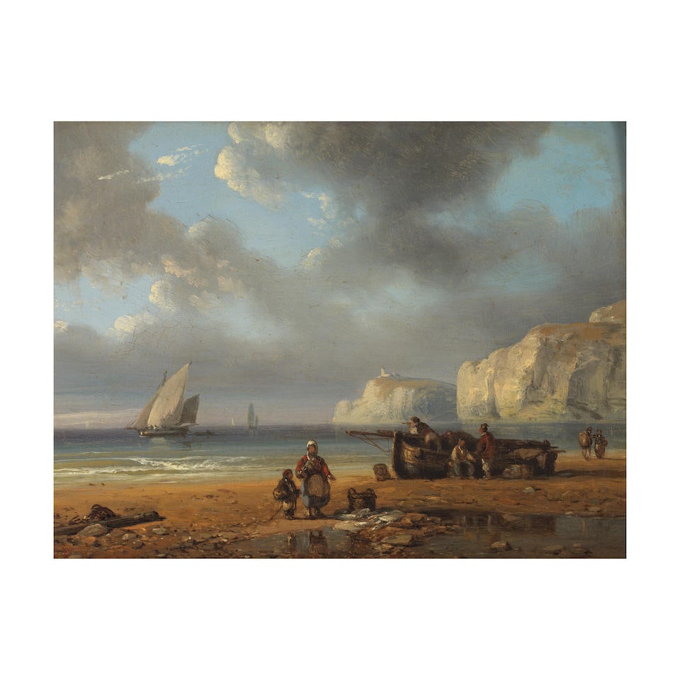 Ecole française, XIXe siècle Pêcheurs à pied à Etretat (1 of 3)