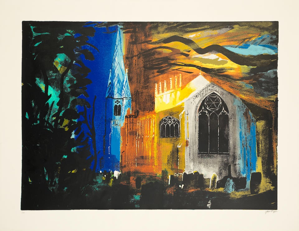 John Piper C.H. (1903-1992) Long Sutton, 1985: John Piper C.H. (1903-1992) Long Sutton, 1985 signed and numbered 1/100 in pencil (there were also ten artist's proofs) screenprint in colours 75.2 x 96.9cm (29 5/8 x 38 1/8in). Printed by Kelpra Stud