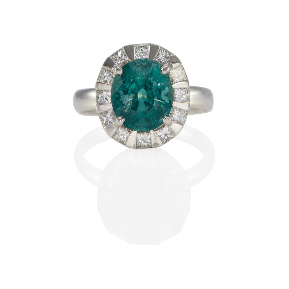 PLATINUM, DIAMOND AND TOURMALINE RING (1 of 3)