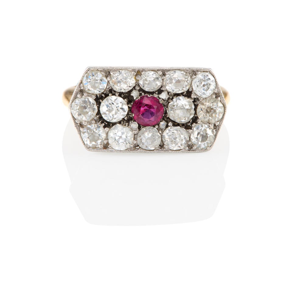 ANTIQUE 18K GOLD, PLATINUM, RUBY AND DIAMOND RING (1 of 3)