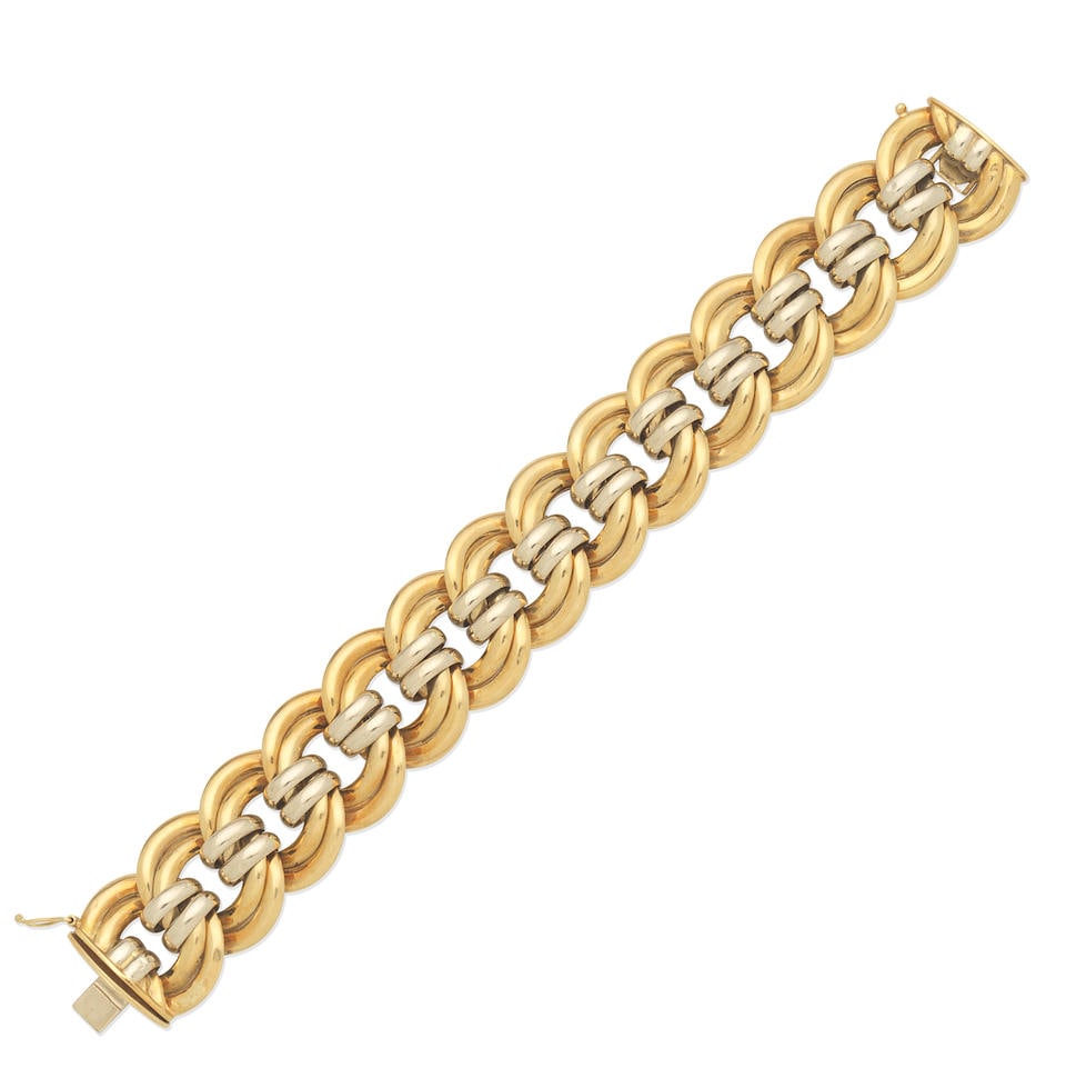 MAPPIN & WEBB: GOLD BRACELET: MAPPIN & WEBB: GOLD BRACELET Bicoloured 18 carat gold Maker's mark, European convention mark, London import mark Length 21.0cm Weight approx. 67.0g Footnotes: OVERALL CONDITION Some light wear and sma