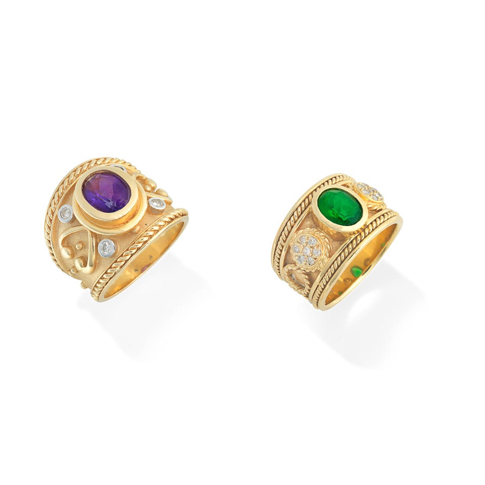 GREEN PASTE AND AMETHYST RING - (2) (2) (1 of 3)