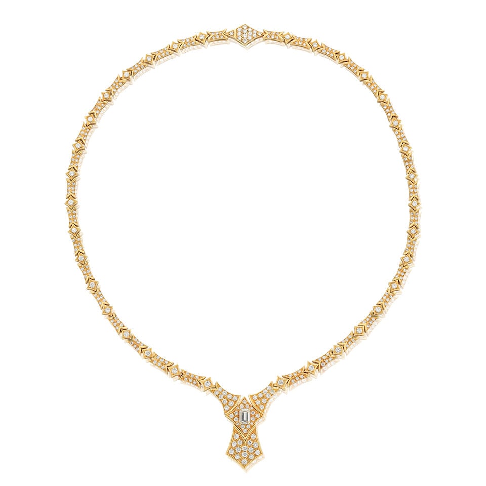 DIAMOND-SET NECKLACE: DIAMOND-SET NECKLACE Brilliant-cut diamonds, approx. 3.00cts total Length approx. 41.5cm Weight approx. 30.0g Cased by Mappin & Webb Footnotes: OVERALL CONDITION Light surface wear to unhallmarked met