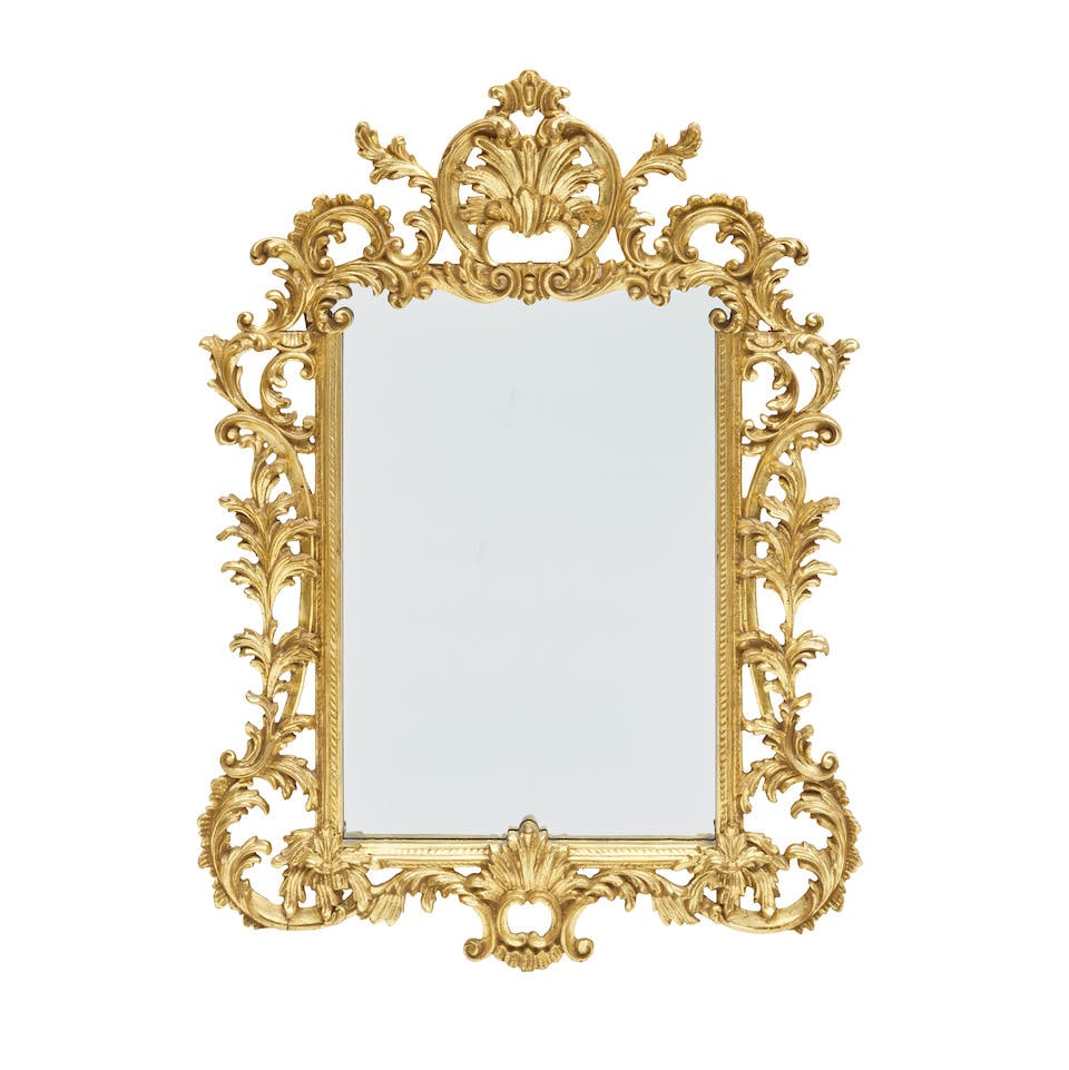 AN ITALIAN ROCOCO STYLE CARVED GILTWOOD MIRROR (1 of 1)