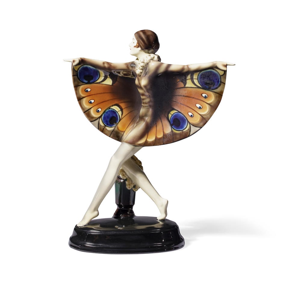 JOSEF LORENZL (1892-1950): A GLAZED EARTHENWARE FIGURE: THE CAPTURED BIRDFor Goldscheider, circa... (1 of 4)