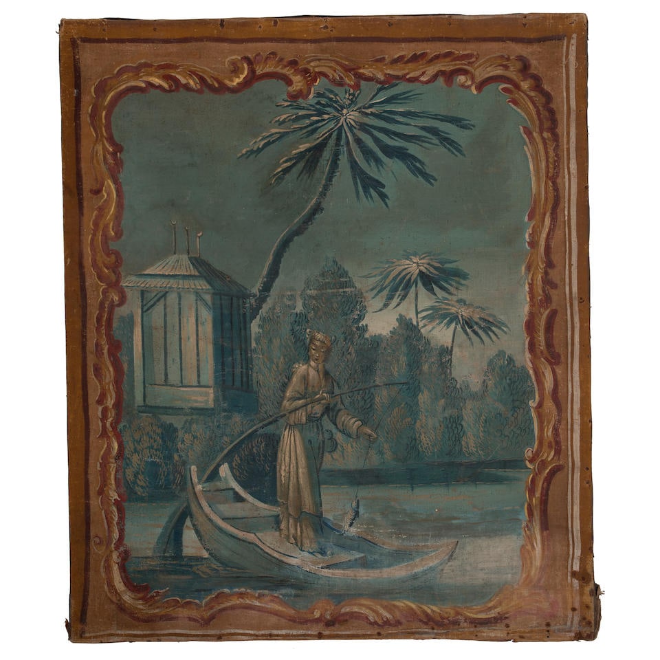 French School (19th Century) Chinoiserie scene with a trompe l'oeil frame 35 1/2 x 30 1/2in (90....: French School (19th Century) Chinoiserie scene with a trompe l'oeil frame oil on canvas 35 1/2 x 30 1/2in (90.2 x 77.5cm) Footnotes: Provenance Tony Duquette, Beverly Hills; Leonard Stanley Collection