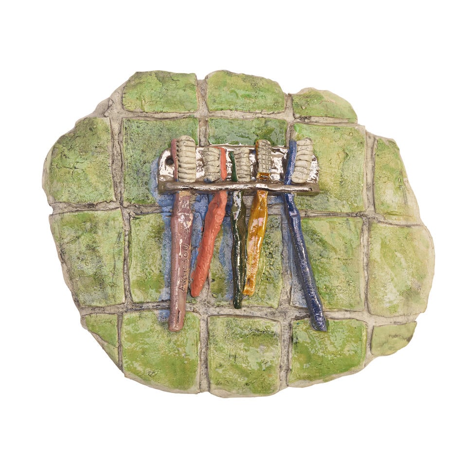 Robert Arneson (American, 1930-1992) Family portrait, 1966 11 x 13in (27.9 x 33cm) unframed: Robert Arneson (American, 1930-1992) Family portrait, 1966 incised with the artist's signature 'Arneson' (center left); signed again, titled and dated 'Bob Arneson Family Portrait 1966' (on the verso)