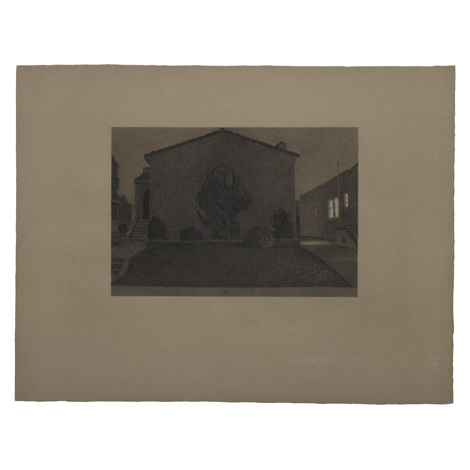 Robert Bechtle (American, born 1932) Rockridge House, 2000 19 1/4 x 25in (48.9 x 63.5cm): Robert Bechtle (American, born 1932) Rockridge House, 2000 signed with the artist's initials and dated 'RB 00' (lower center) charcoal on paper 19 1/4 x 25in (48.9 x 63.5cm) Footnotes: Provenance Gall